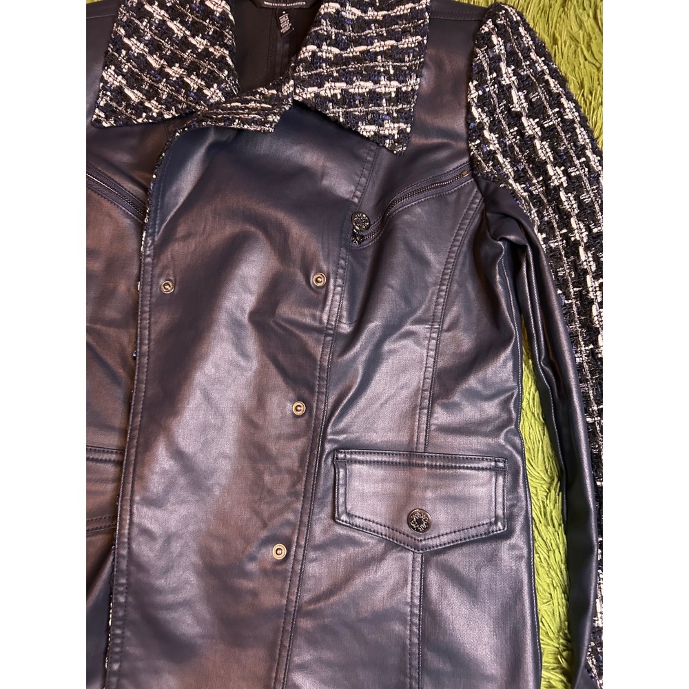 White House Black Market Jacket Women Size 6 Navy Mixed Tweed Moto Double Breast - Picture 10 of 12